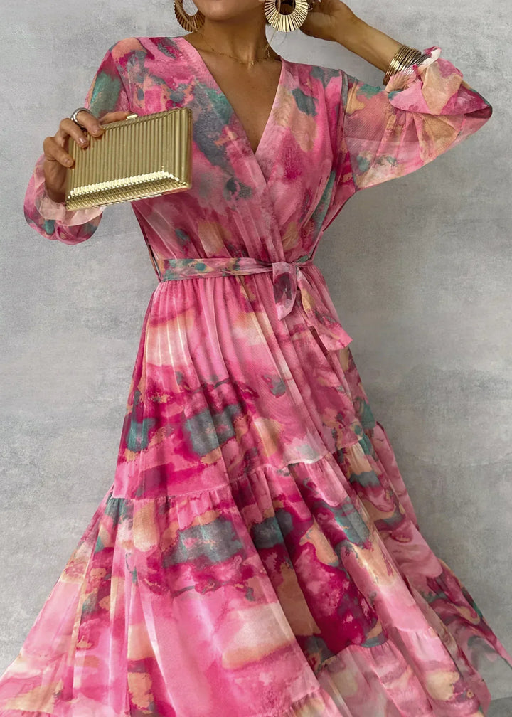 Amber | Floral Print Wrap Maxi Dress with Long Sleeves
