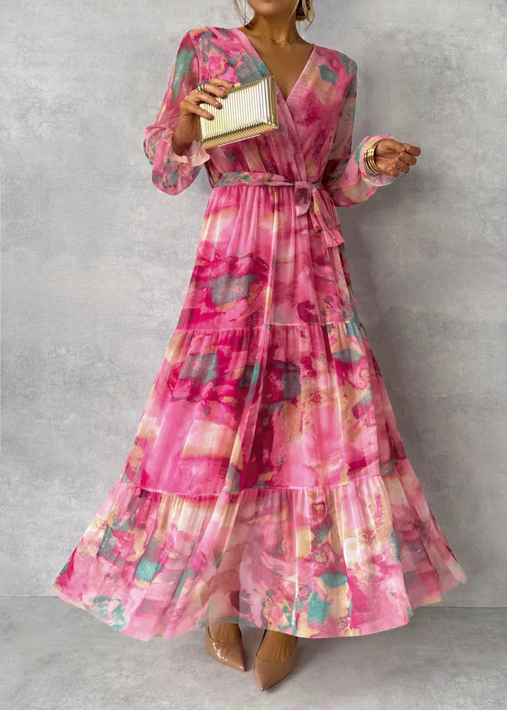Amber | Floral Print Wrap Maxi Dress with Long Sleeves
