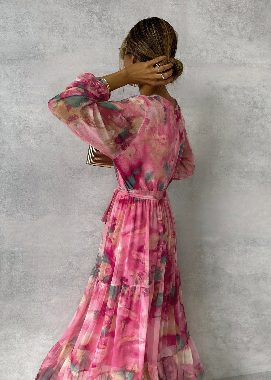 Amber | Floral Print Wrap Maxi Dress with Long Sleeves