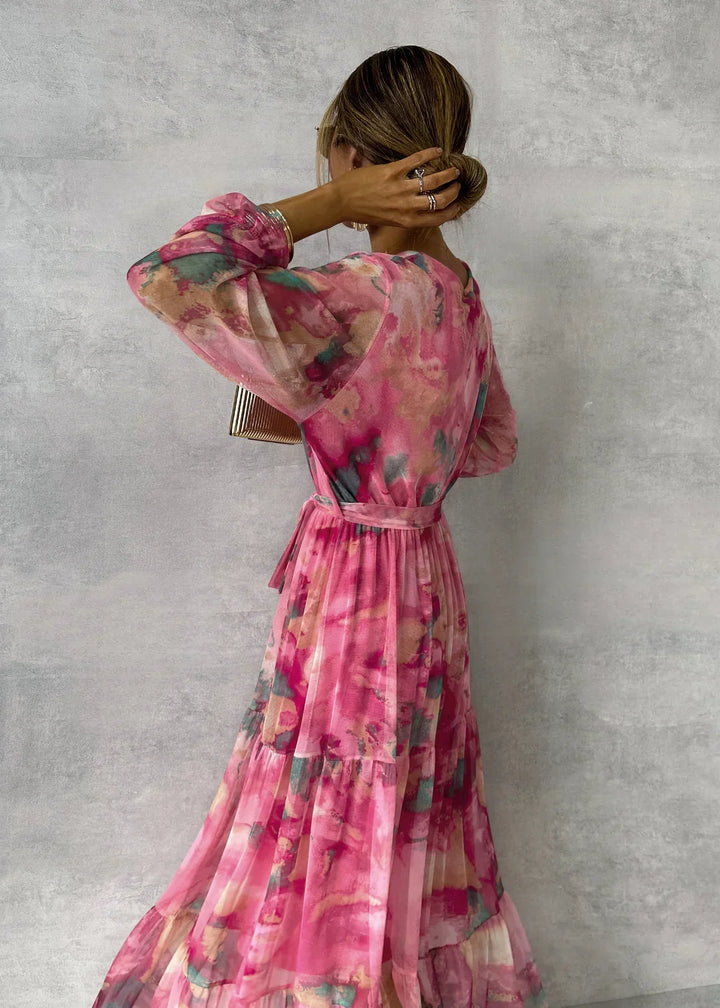 Amber | Floral Print Wrap Maxi Dress with Long Sleeves
