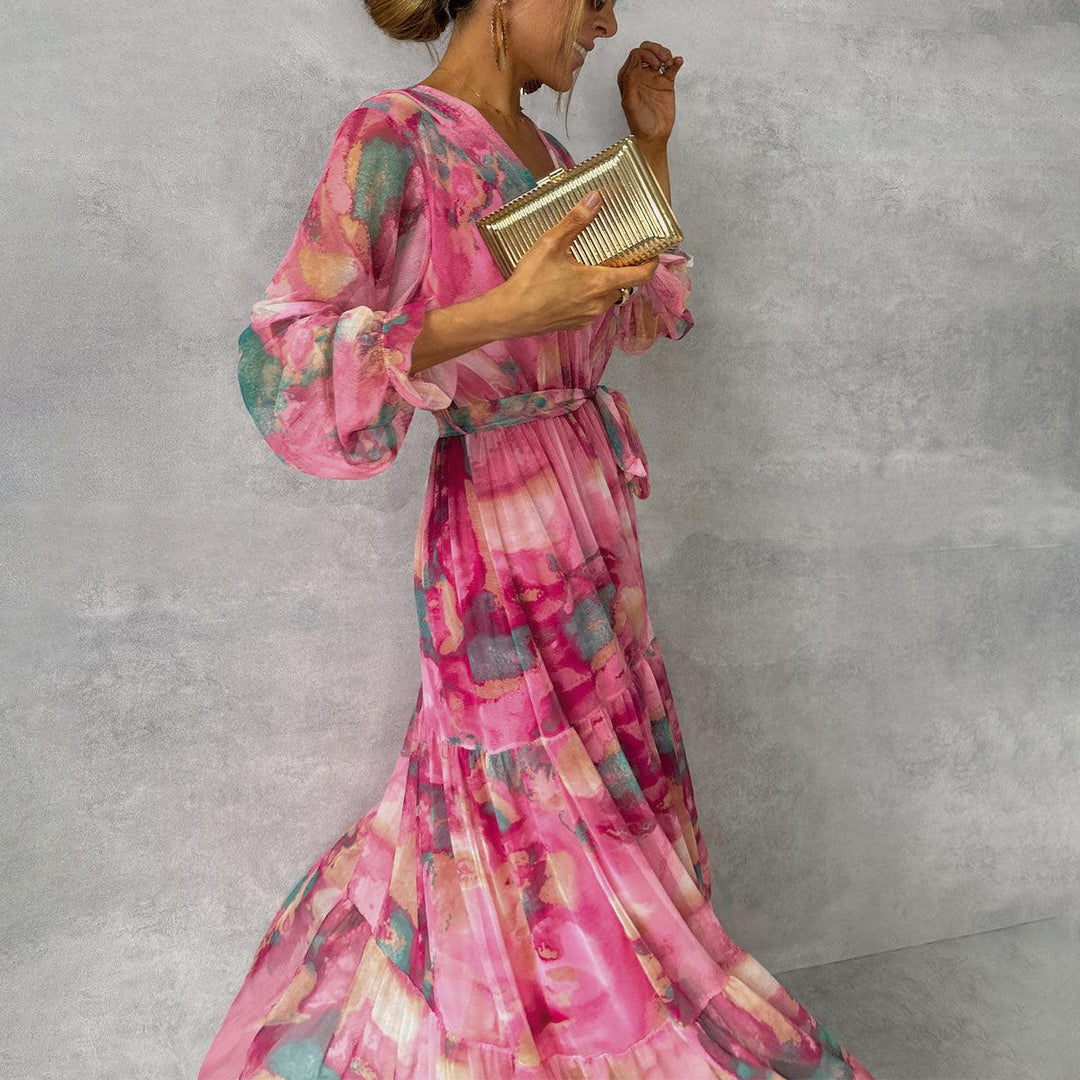 Amber | Floral Print Wrap Maxi Dress with Long Sleeves