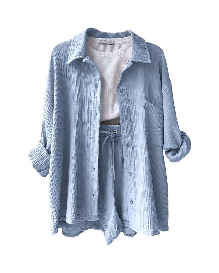 Maylee | Cotton Button-Up Shorts Set