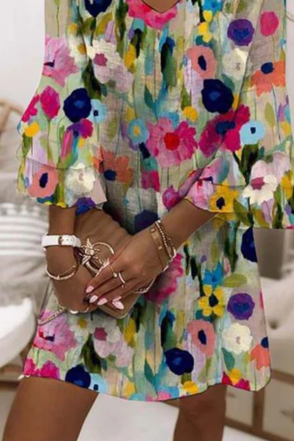 Tabitha | Romantic Floral Print V-Neck Mini Dress