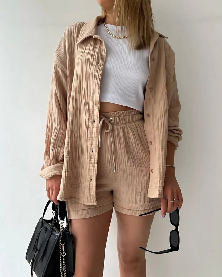 Maylee | Cotton Button-Up Shorts Set