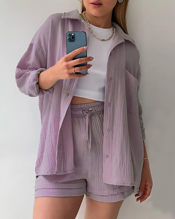 Maylee | Cotton Button-Up Shorts Set