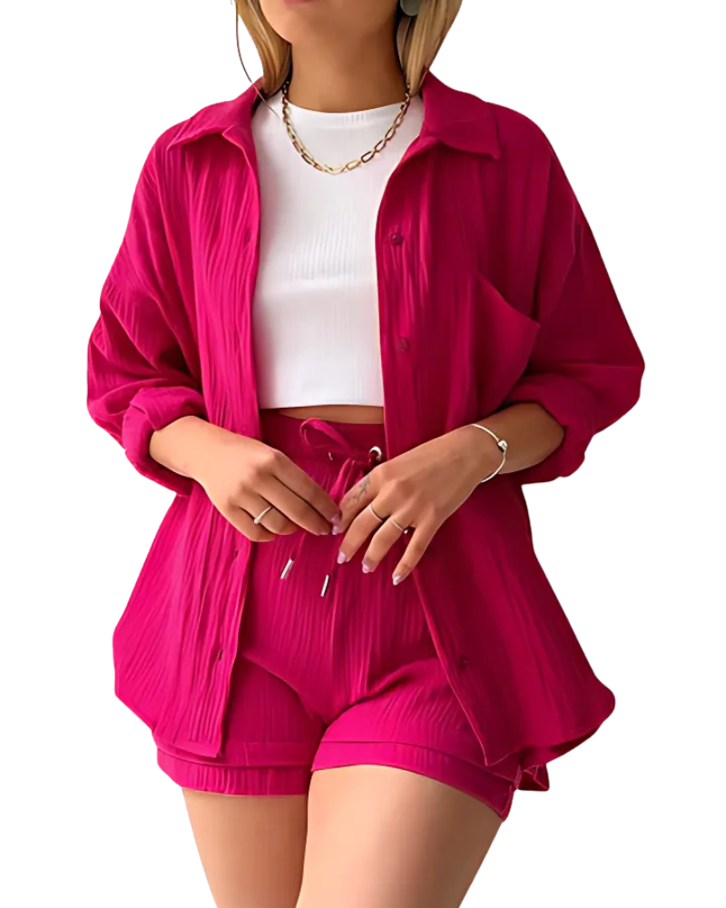 Maylee | Cotton Button-Up Shorts Set