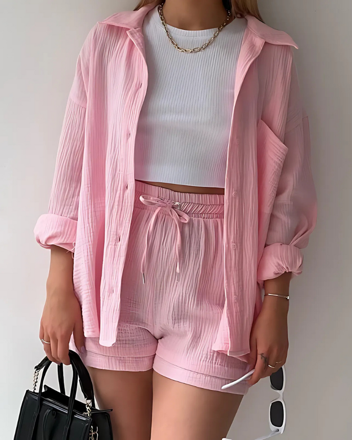 Maylee | Cotton Button-Up Shorts Set