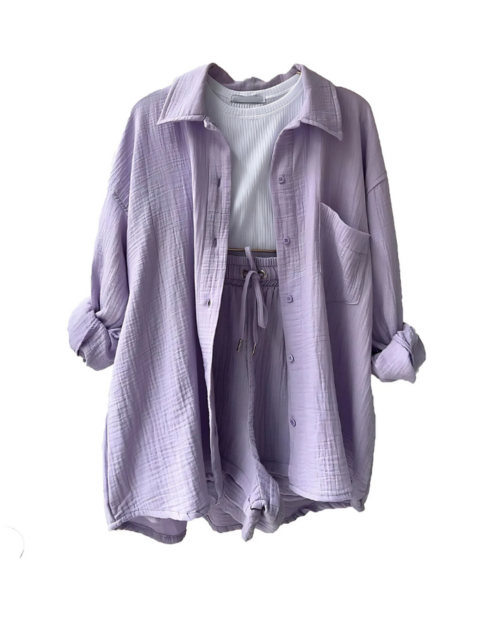 Maylee | Cotton Button-Up Shorts Set