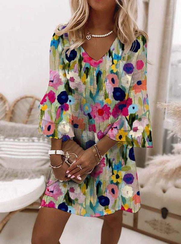 Tabitha | Romantic Floral Print V-Neck Mini Dress